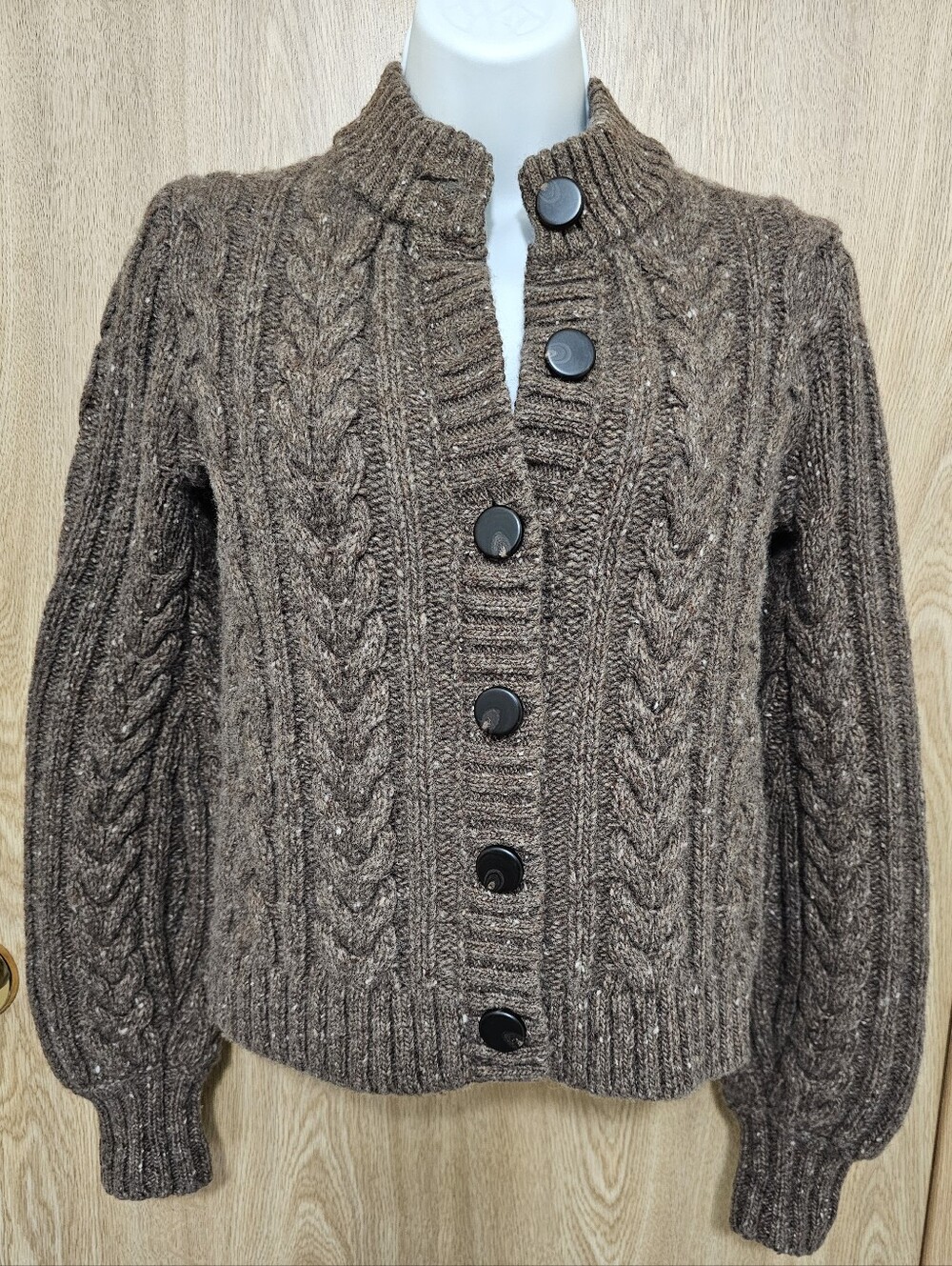 NWT! Sezane Andina Thick Wool Blend Cable Knit Cardigan Heather Brown Size XXS - Picture 5 of 9